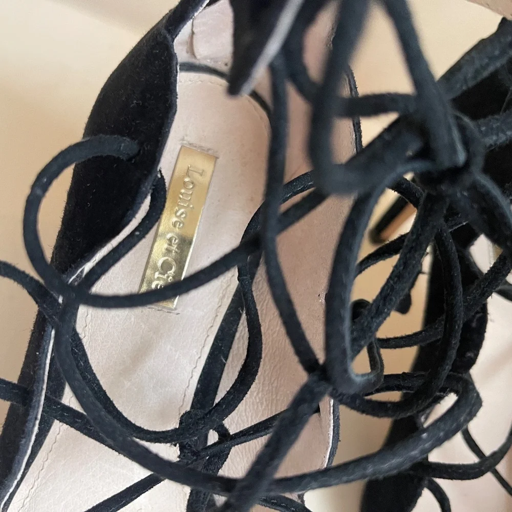 Louise et Cie Lace-Up Zip Back Stiletto Suede Sandals Black